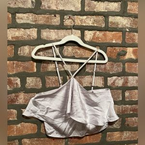 Silver silk high neck crop top